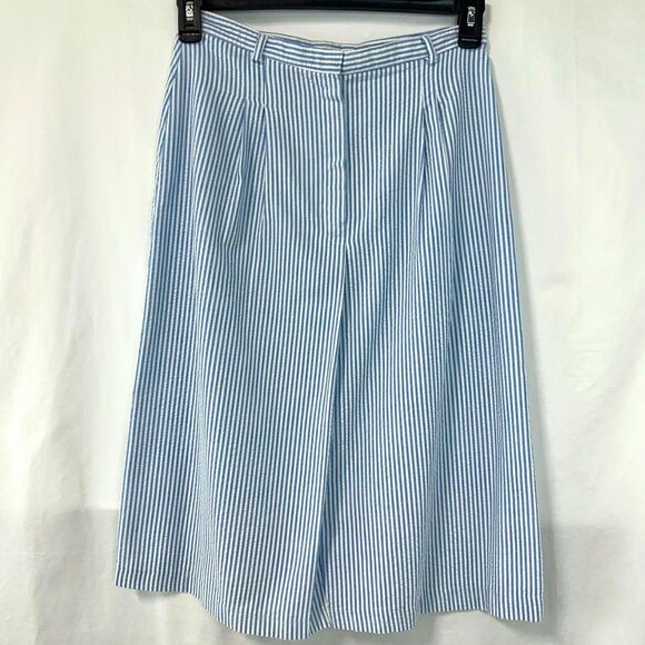 FAYS CLOSET VTG 80s Blue White Striped Seersucker Midi Skirt Women 13/14 Coastal - Picture 1 of 5